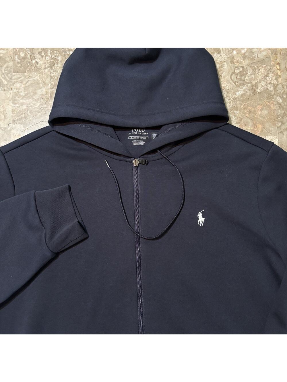 Polo Ralph Lauren Hoodie Mens XL Blue Double Knit Fleece Full Zip Tech
